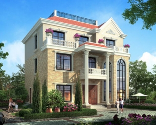 【永云别墅】AT261三层带露台豪华石材贴面别墅设计图纸13m×13m