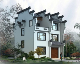 永云别墅HT001三层中式徽派精致别墅全套设计图纸9.54mx9.74m