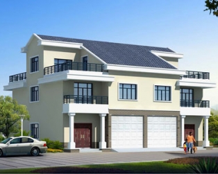 永云别墅AT1709三层简洁双拼带车库别墅建筑设计图纸16.7mx14.4m