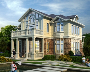 AT1747优雅别致二层带车库错层英伦风别墅全套设计图纸14.9mX15.4m