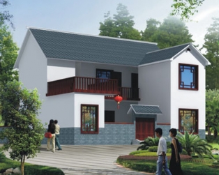 AT1767二层前后院中式新农村自建小别墅设计施工图纸12.9mX13.5m