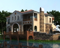 奢华大气AT1653西班牙风格二层带地下室及下沉庭院全套别墅图纸17.5mX16m