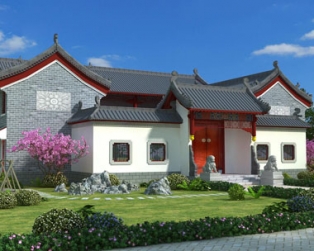 AT1795二层中式风格四合院仿古别墅建筑设计全套图纸29.1mX27.9m