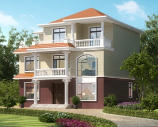 AT1816农村三层简洁实用型别墅设计全套施工图纸12.5mX12.4m