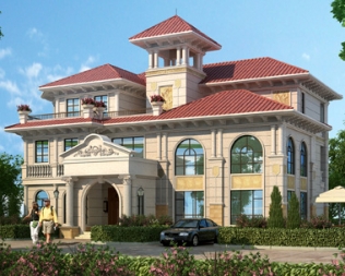 【带装修】AT1813豪华欧式三层复式客厅挂石材别墅设计图纸20X18m