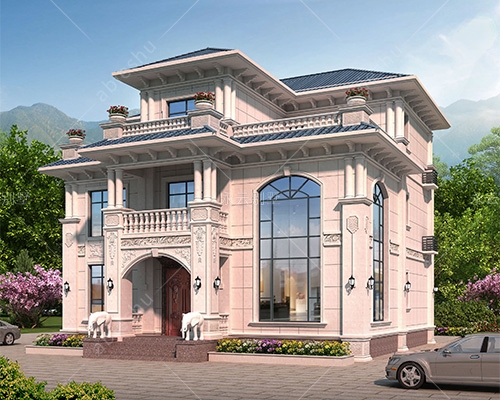 欧式风情/AT2805三层新款/挑高客厅豪华大气别墅效果图及全套施工图