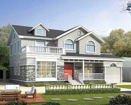 清新优雅现代美式乡村风格二层农村自建小别墅全套施工图纸17.3X14.9米