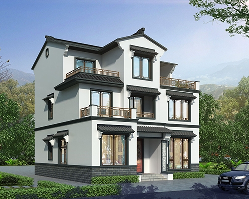 AT2872清新雅致中式风格青瓦白墙占地138平米三层自建别墅施工设计图纸