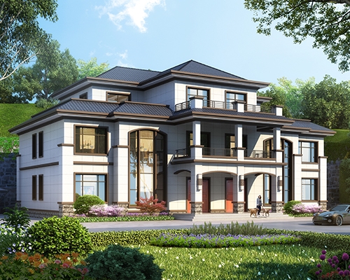 湘潭兄弟双拼带挑高客厅及大露台新中式三层别墅设计案例