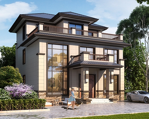 AT2913三层经典新中式带大露台乡村别墅设计全套施工图纸11x12.3M