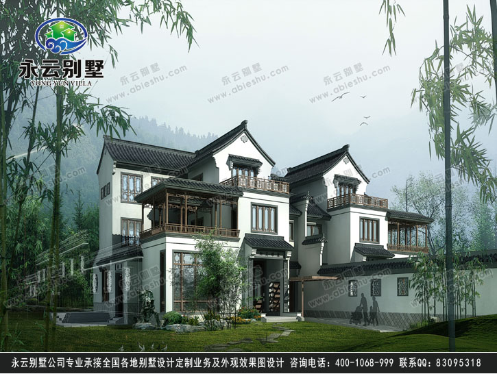 永云别墅图纸超市中式复古别墅风格建筑设计效果图
