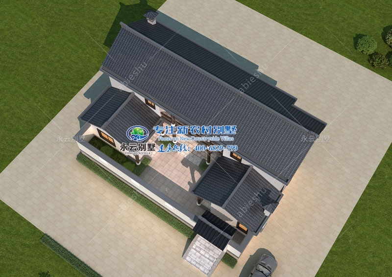 古色古香新中式三合院带围墙朱先生私人别墅定制案例效果