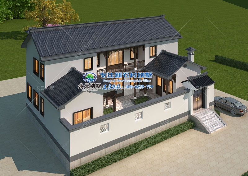 古色古香新中式三合院带围墙朱先生私人别墅定制案例效果