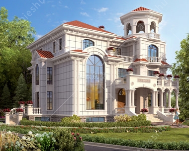 AT1851高端大气干挂石材三层带地下室豪宅别墅设计图纸19.8mX16.3m