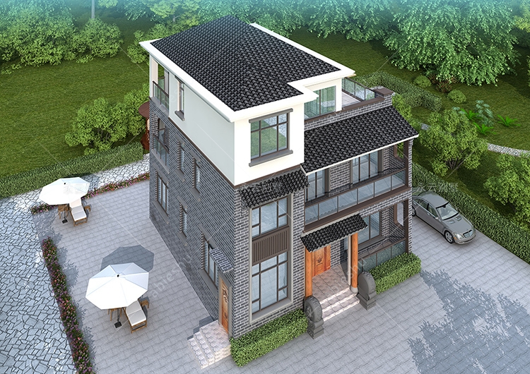 新中式风格/全景大玻璃观景窗/135平米三层别墅案例