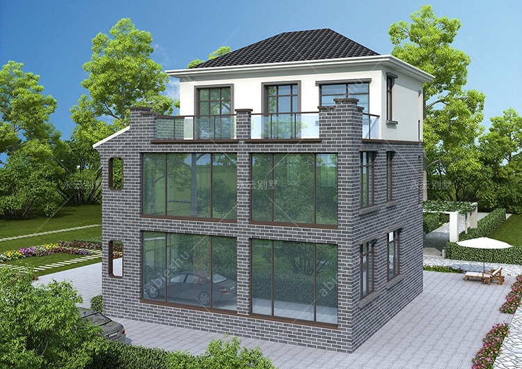 新中式风格/全景大玻璃观景窗/135平米三层别墅案例