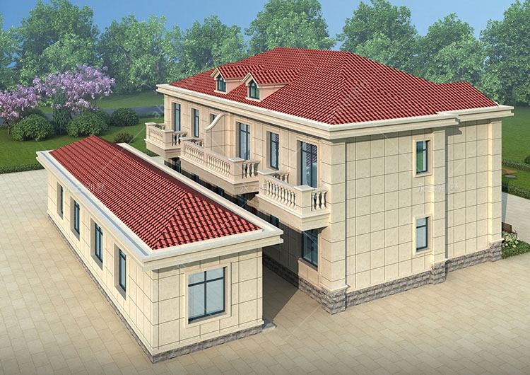 AT1941新农村自建简约大方二层带附房双拼别墅全套施工图纸18.6mX20.6m