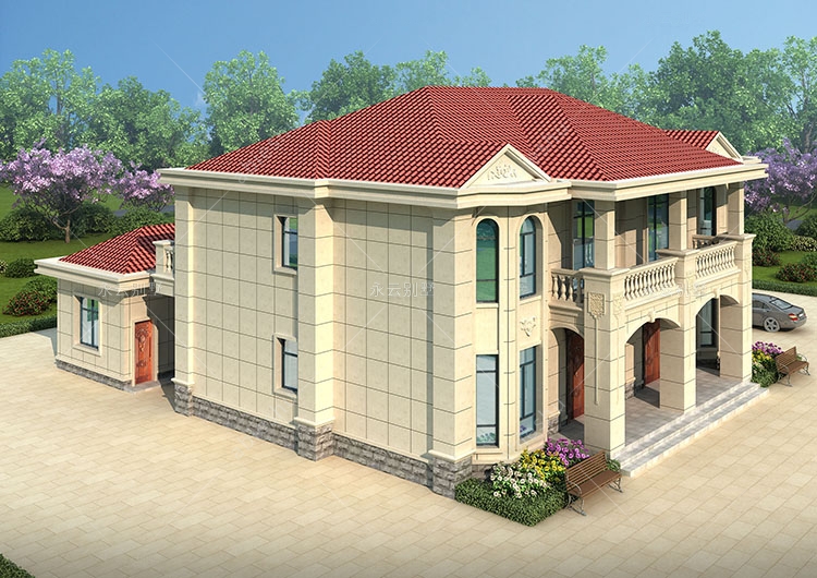 AT1941新农村自建简约大方二层带附房双拼别墅全套施工图纸18.6mX20.6m