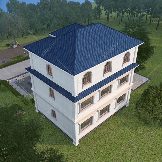 AT1947简欧风格浪漫唯美挑高客厅三层花园别墅全套图纸11.4mX10.5m