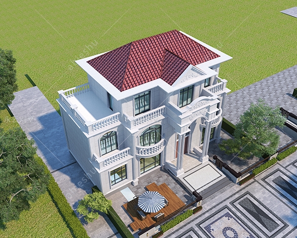 AT1943欧式风格四间三层豪华别墅建筑设计施工图纸15.4mX8.2m