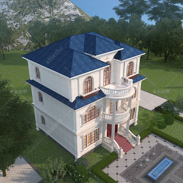 AT1947简欧风格浪漫唯美挑高客厅三层花园别墅全套图纸11.4mX10.5m