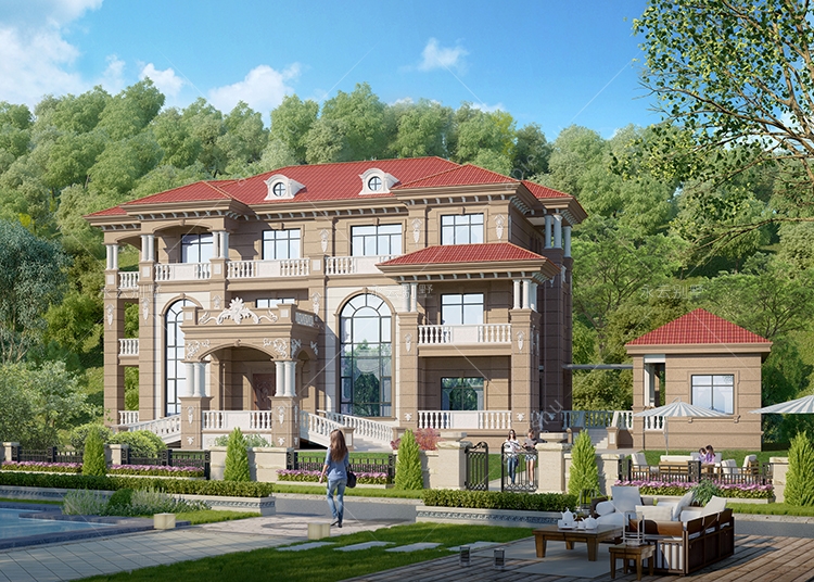 AT1945奢华大气挑高客厅带电梯/占地300平米别墅设计图纸24mX16.8m