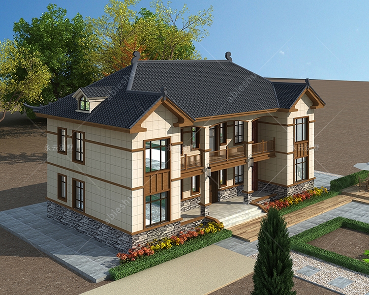 两户双拼/带独立堂屋/U形结构/新农村新中式别墅别墅定制设计