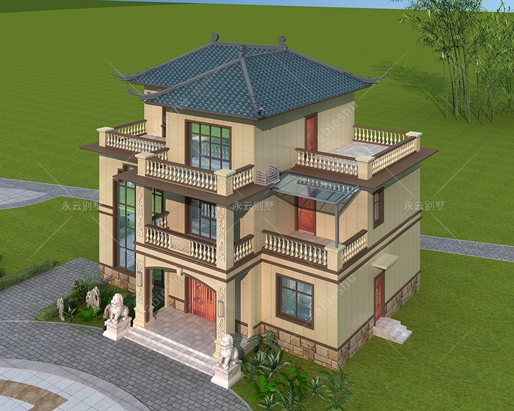 经久耐看新中式风格挑空客厅新农村自建别墅定制案例