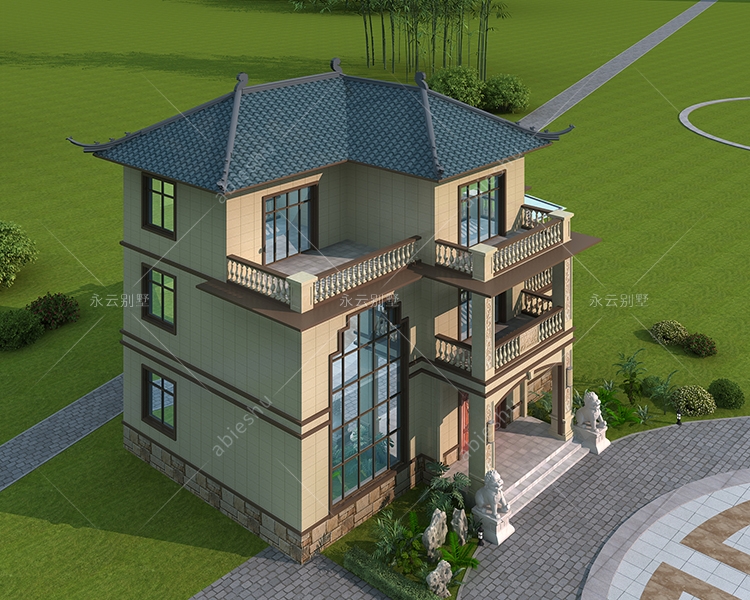 经久耐看新中式风格挑空客厅新农村自建别墅定制案例