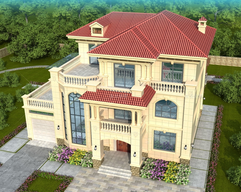 AT2803带车库欧式弧形楼梯三层复式楼别墅设计图纸16.9mX14.2m