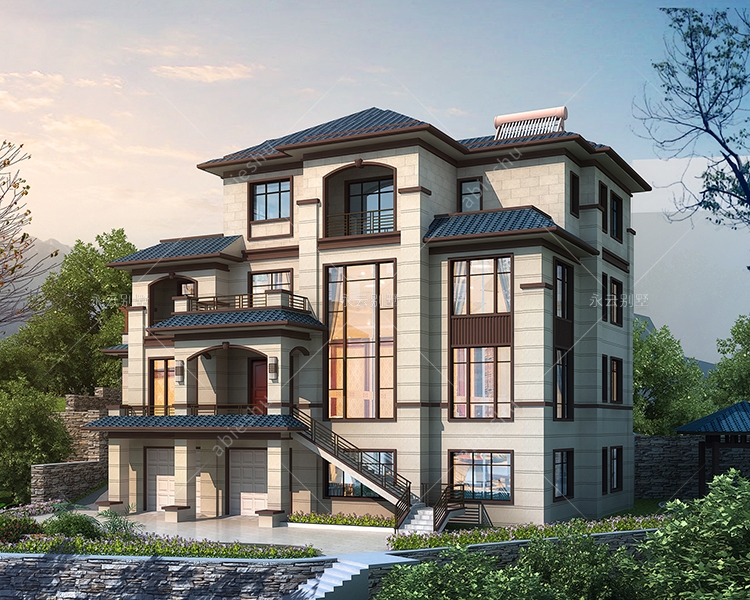 邵阳隆回带停机坪240平新中式/19×15四层带园林景观别墅设计