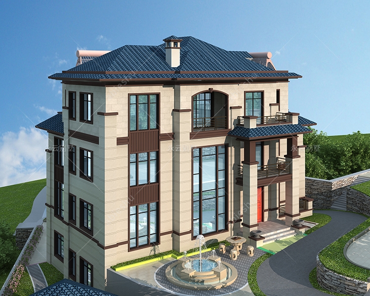 邵阳隆回带停机坪240平新中式/19×15四层带园林景观别墅设计