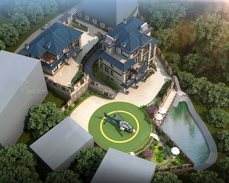 邵阳隆回带停机坪240平新中式/19×15四层带园林景观别墅设计