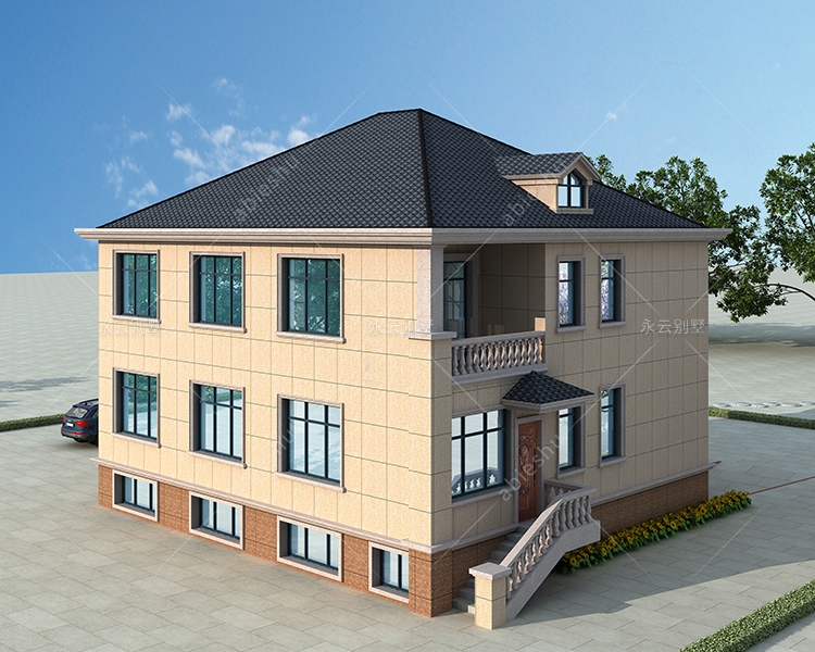 AT2817二层带地下室车库简约风复式楼别墅设计图纸14.3mX13.6m