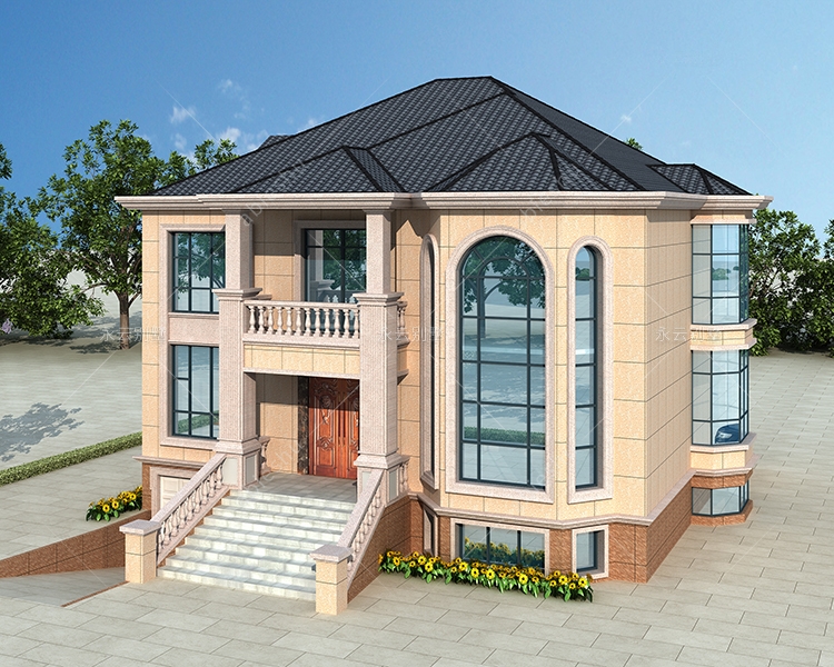 AT2817二层带地下室车库简约风复式楼别墅设计图纸14.3mX13.6m