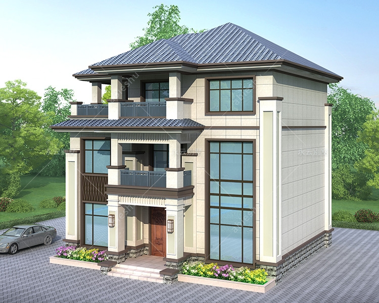 占地120平米AT2813新中式三层简约风格别墅施工图纸11.7mX10.8m