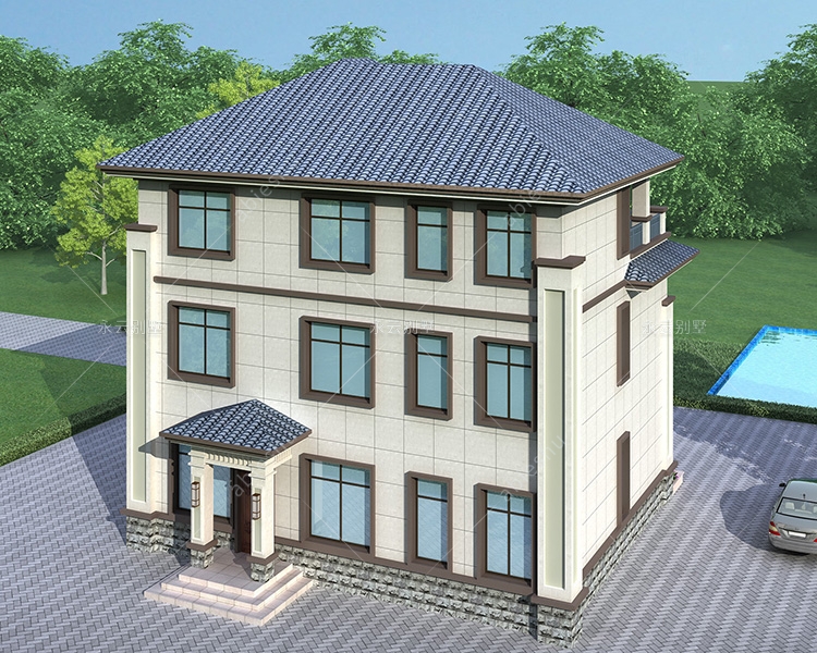 占地120平米AT2813新中式三层简约风格别墅施工图纸11.7mX10.8m