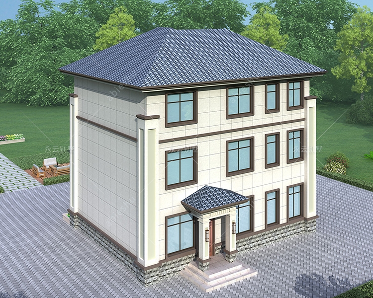 占地120平米AT2813新中式三层简约风格别墅施工图纸11.7mX10.8m