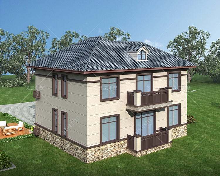 AT2815二层新中式风格清新文雅乡村风情别墅设计图12.9mX11.2m