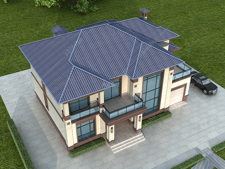 2022新款AT2853新中式挑高客厅四间二层自建别墅全套设计图纸