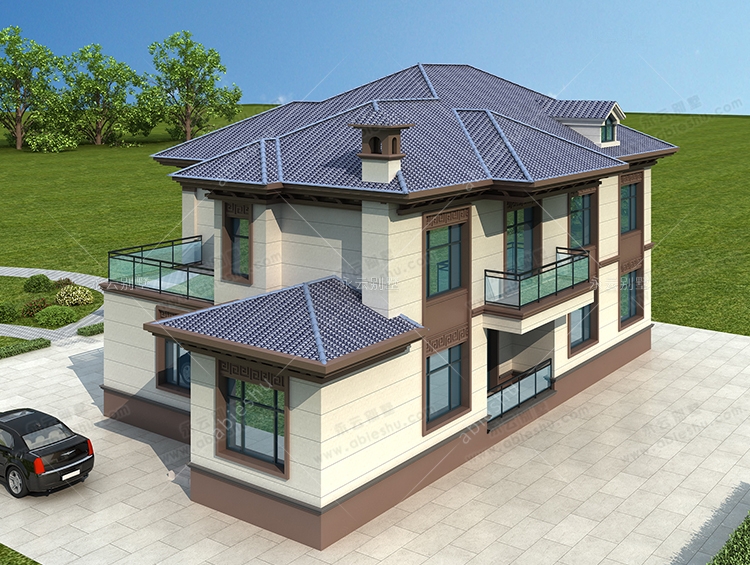 2022新款AT2853新中式挑高客厅四间二层自建别墅全套设计图纸