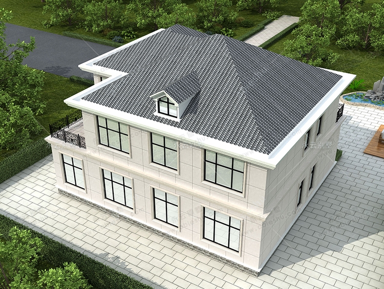 二层简约时尚带大通窗复式客厅小别墅设计施工图纸13.6X11.8米