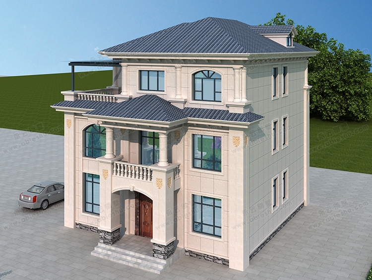 AT2864三层简欧风格简洁大气带大露台农村自建别墅设计施工图纸12mX13.8m