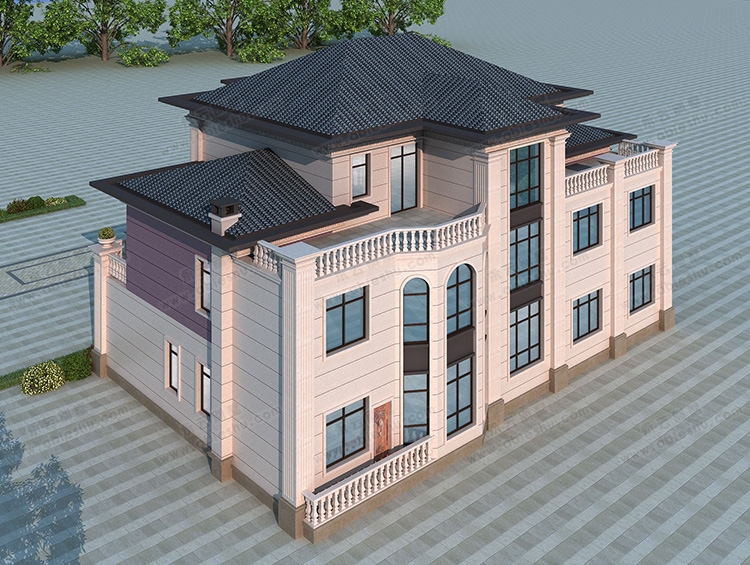 奢华高档AT2869三层楼中楼带旋转楼梯左右对称私人别墅施工设计图纸