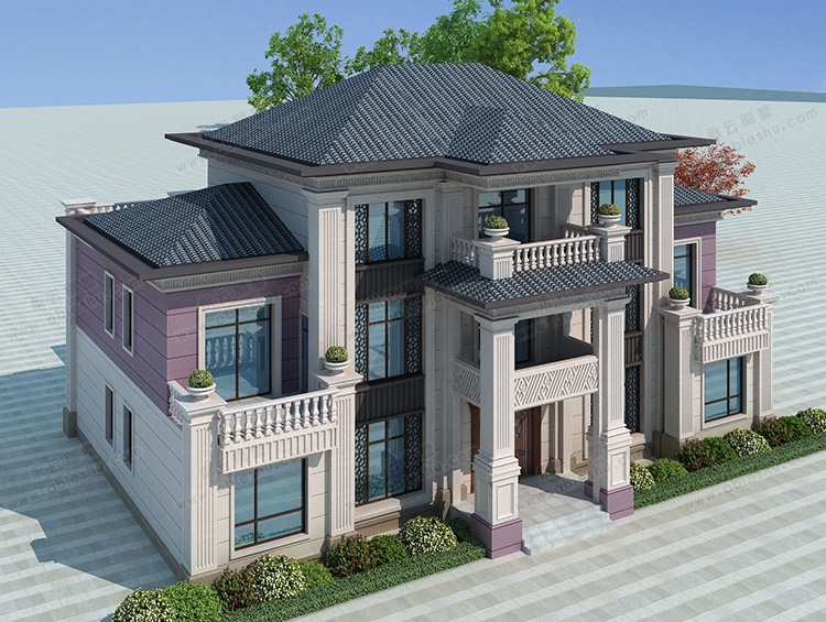 奢华高档AT2869三层楼中楼带旋转楼梯左右对称私人别墅施工设计图纸