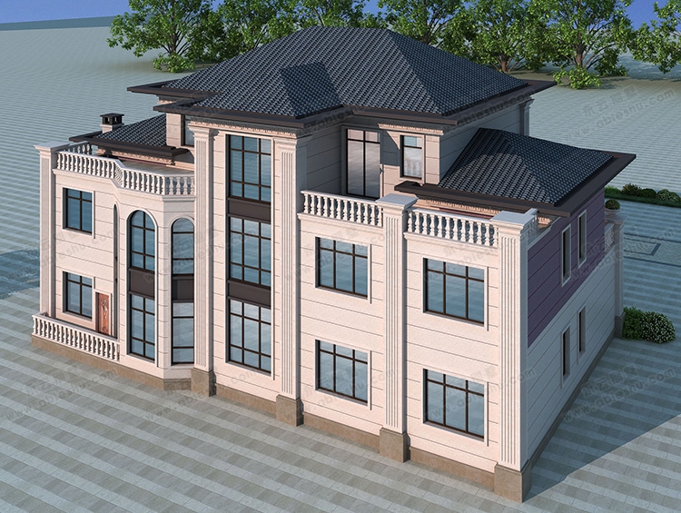 奢华高档AT2869三层楼中楼带旋转楼梯左右对称私人别墅施工设计图纸