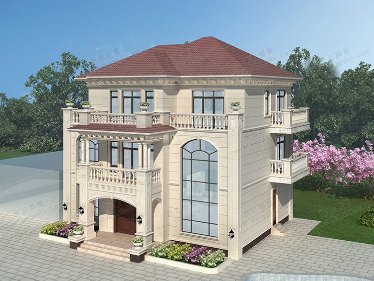 AT2866三层带堂屋及复式客厅经典气派自建别墅设计全套施工图纸13.8X11.15m