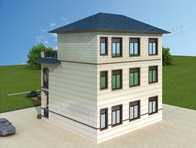 AT2873新中式带休闲外走廊及大露台经济实用三层农村自建小别墅图纸