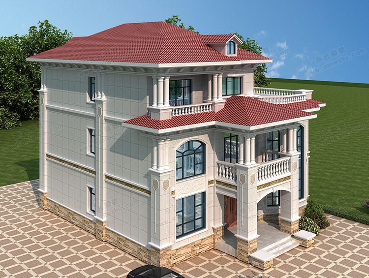 占地160平简欧风格带旋转楼梯复式楼三层自建别墅全套施工图纸13.7mX13.3m