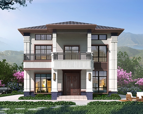 AT2877两层半新中式风带阳台带阁楼乡村小别墅全套施工图纸12mX13m